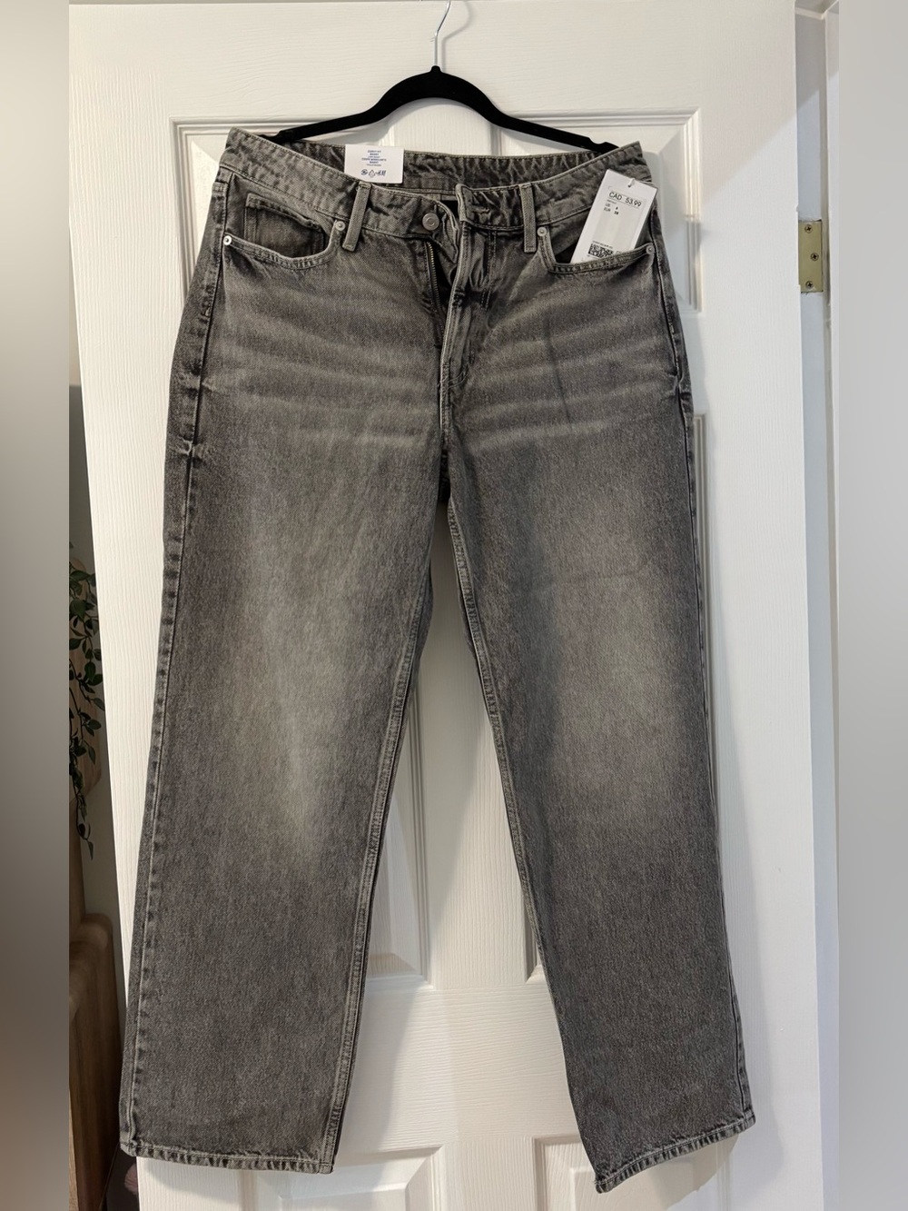 H&M Grey Washed Straight-Leg Jeans